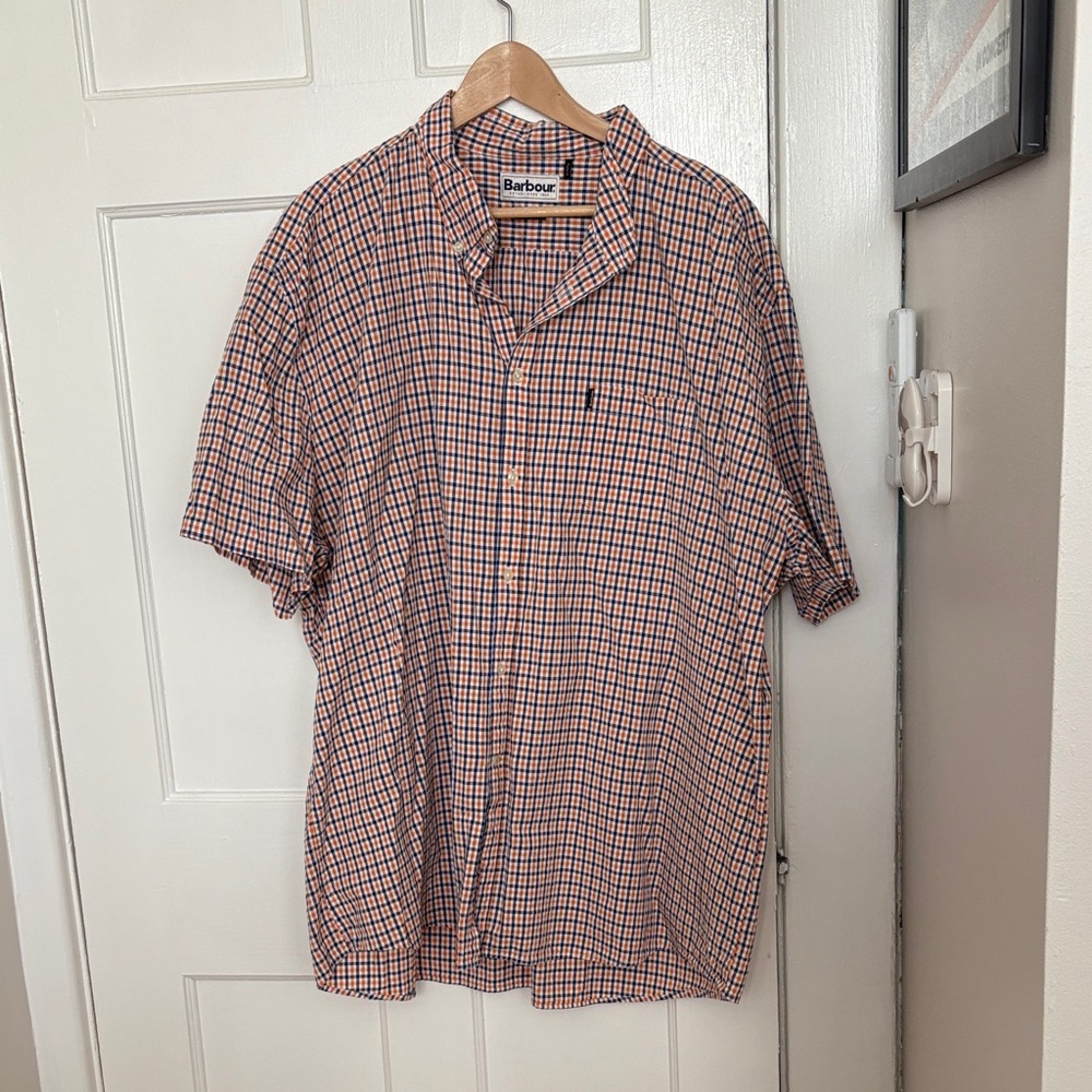 Barbour Men's Casual Checkered Shirt - Orange and Navy